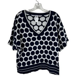 Cabi Short Sleeve Sweater #5641 Pullover Size Medium Blue White Dot Workwear